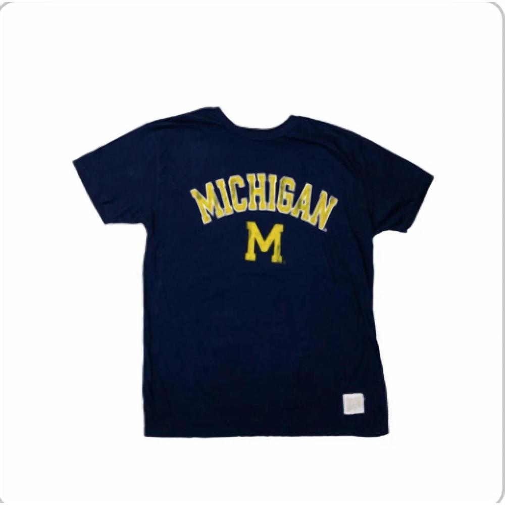 NEW THE ORIGINAL RETRO BRAND men's michigan vintage cotton tee in navy